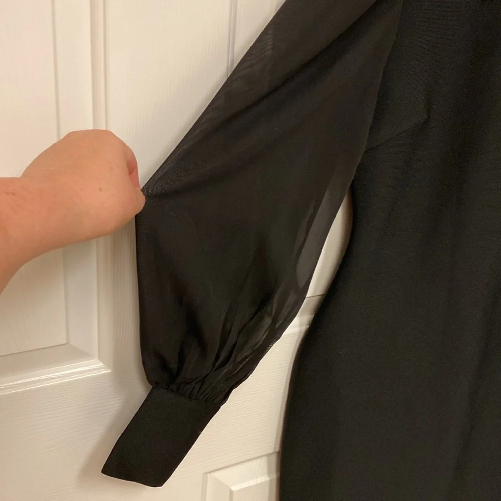 Karen Millen Black Sheath Dress with Notched Collar and Bishop Sleeves - Picture 3 of 15